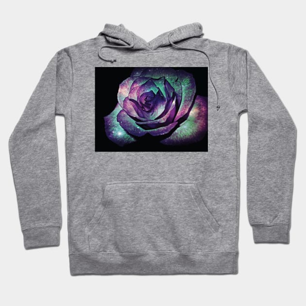 Floral Glitter Galaxy Purple Blue and Pink Rose Flower from Beautiful Blooming Botanical Garden in Nature with Minimal Style during Spring Summer Hoodie by Little Shop of Nola